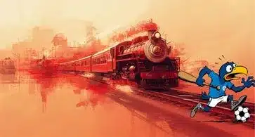 Mascote do São Bento correndo de um trem