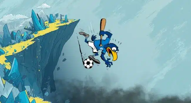 Mascote do São Bento caindo no precipicio