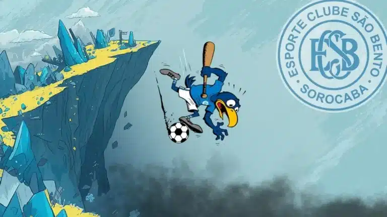 Mascote do São Bento caindo no precipicio